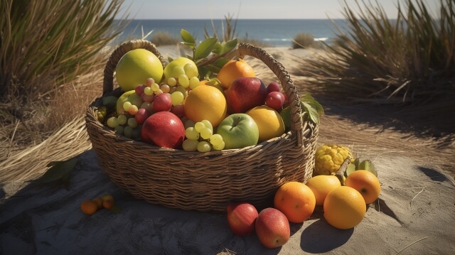 たくさんの果物が入ったフルーツバスケット